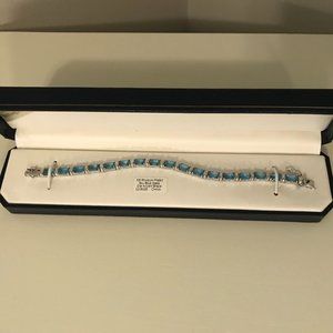 NEW SS Rhodium Plated Sky Blue Glass Bracelet